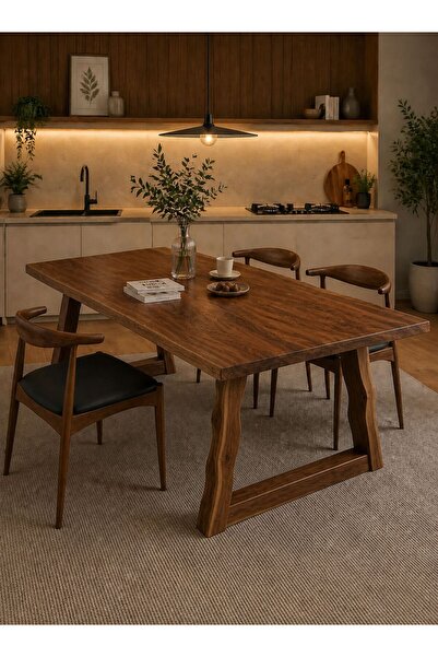 NATUREE AHŞAP 80 x 135 ÖZEL TASARIM YEMEK MASASI DOĞAL AHŞAP (DOGAL AYAK KENARLI