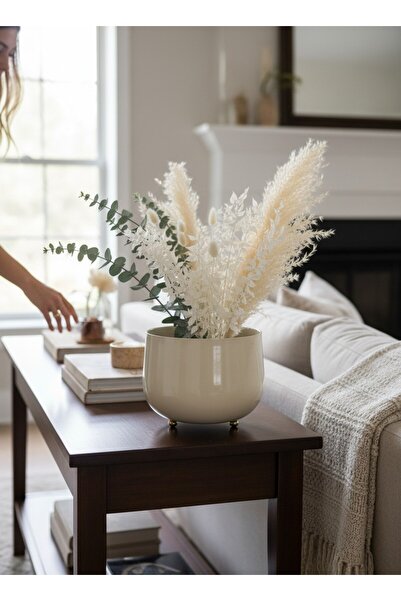 Mono Decors Vazo Yuvarlak Krem Boyalı