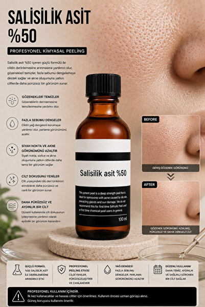 Puredermine Salisilik Asit %50 İçeren Güçlü Profesyonel Kimyasal Peeling Form...