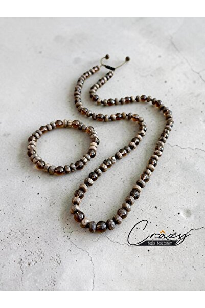 CRAZY TAKI TASARIM 8 mm Smoky (Smokey) Quartz & Jasper Natural Stone 70-80 cm...