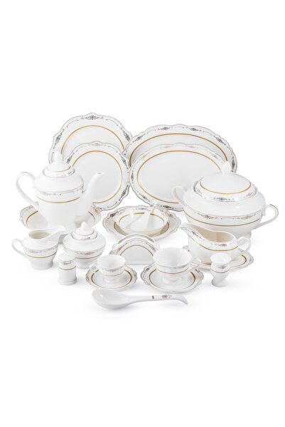 ABAREEK 72Pcs Luxury White Gold Rimmed Porcelain Dinnerware Set for 6 People