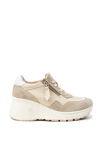 Deery Women's Genuine Suede Beige Wedge Heel Sneaker