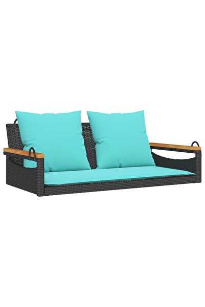 vidaxl Rocking bench with cushions, black, 109x62x40 cm, polyrattan