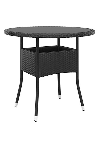 vidaxl Masă de grădină, negru, Ø80x75 cm, sticlă securizată/poliratan