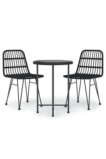 vidaxl Set mobilier de grădină, 3 piese, negru, poliratan