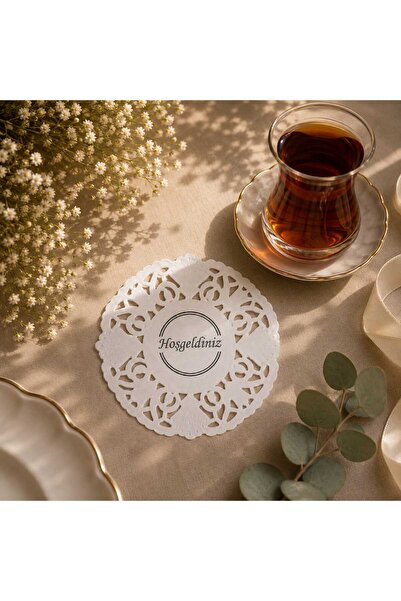 Armonixx Baskılı Kağıt Dantel Bardak Altlığı - Çay ve Kahve Sunum Suplası - H...