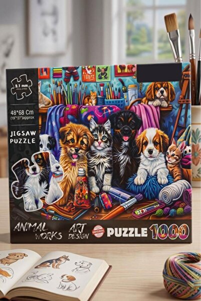 Tıfıl Toys 1000 Parçalı Animal Works Evcil Hayvan Temalı Puzzle 48x68cm Eğiti...