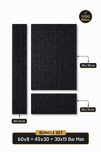 Siliconly 3’lü %100 Silikon Bar Matı Seti | 60x8 + 45x30 + 30x15 cm Kaydırmaz...