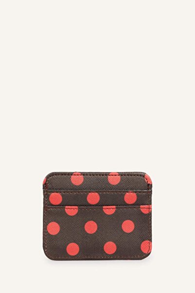 DeFacto Women's Faux Polka Dot Brown Leather Card Holder I1079Axns