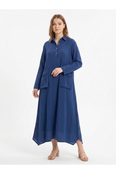SUMEF Women's 100% Cotton Oversize Maxi Dress, Size 38/48, Matching Pocket De...