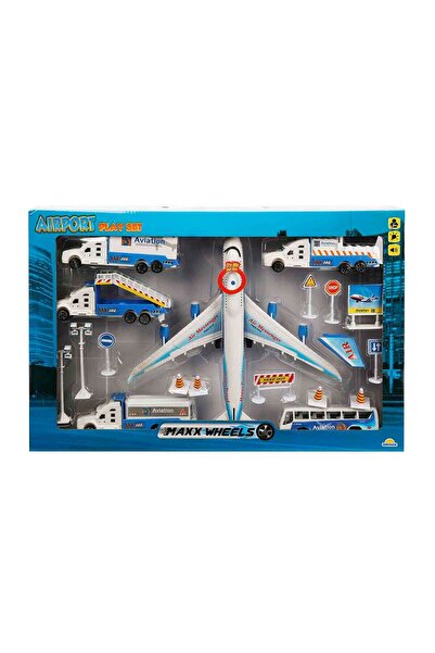 Maxx Wheels Set de joaca aeroport si avion albastru cu lumini si sunete,