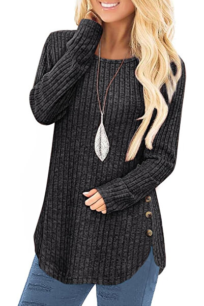 TANMOLO Light gray women's blouse, knitted cable sweater with long sleeves, S