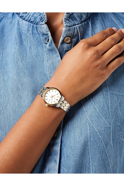 Seiko Ladie's Analogous Quartz Watch with Stainless Steel Strap SUR410P1, Silver-gold, Bracelet