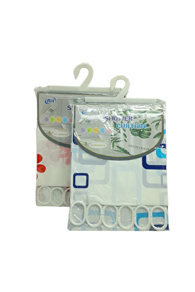 Go İthalat Çift Kanat Banyo Perdesi 2 Parça Set Su Geçirmez PVC Duş 12 Askı H...