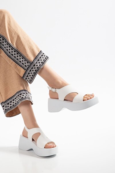 infon shoes creation 24414-571 White Daily Wedge Heel Women's Sandals