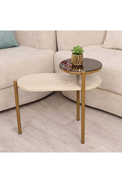 terndat Service Table with Gold Iron Base and Marble-Like Surface