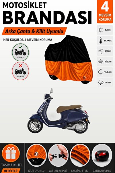 Cemku Double Black Top - Orange Bottom, Rear Bag Compatible Vespa Primavera 1...