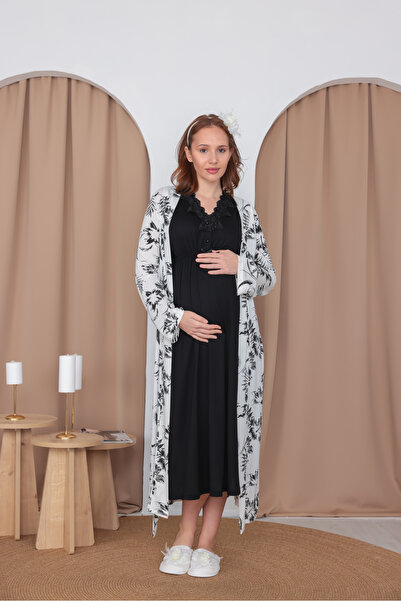Yulem Homewear Set de 2 cămăși de noapte și halate de maternitate din bumbac ...