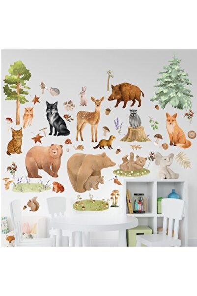 OEM Wall stickers Forest Animals, 49 stickers, Premium Textile Sticker, Repos...