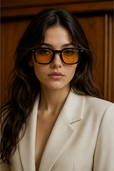 OptiBest Velmora Amber Women's Sunglasses Vintage Black Frame Amber Glass Wom...