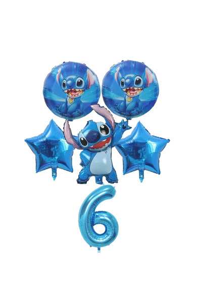 Baloane Vesele Stitch Blue Number 6 Birthday Balloon Set SET311-6