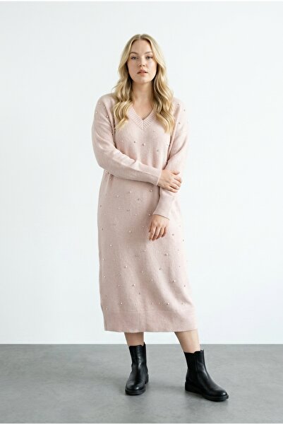 Stil Diva V-Neck Long Knitwear Dress