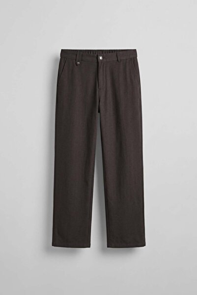 ablukaonline Men's Relaxed Fit Linen Look Trousers Dark Brown