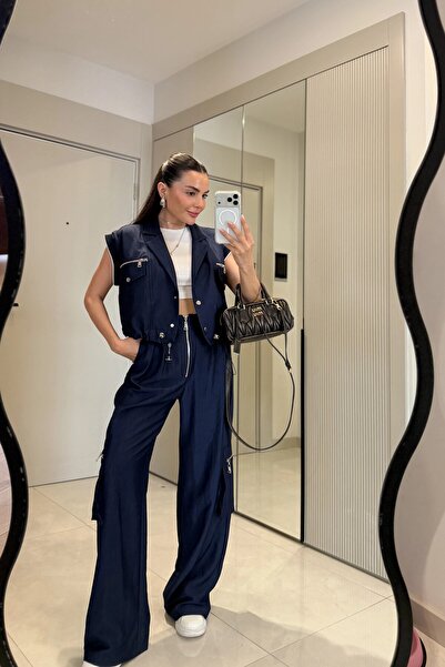 HARMONY GLOBAL Set de două piese pentru femei: vestă bleumarin și pantaloni c...