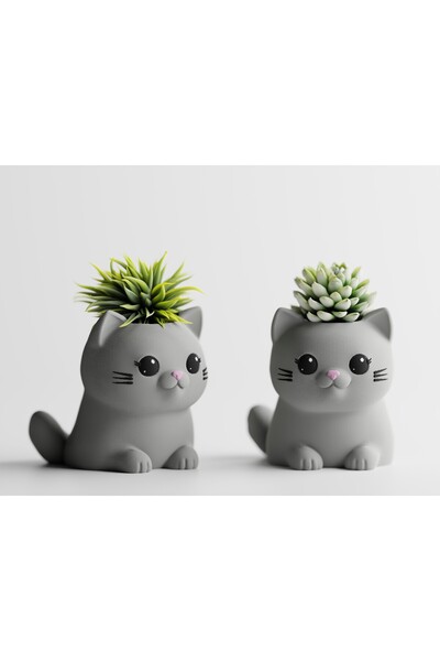 Tasarım LeafyPaws Dekoratif Saksı - Kedi Figürlü Bitki Saksısı 8 cm