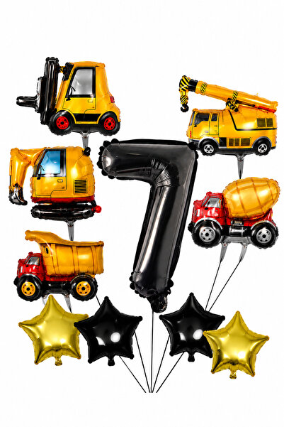 Balonsan Construction and Work Machines Themed -7- Age Number Balloon Set