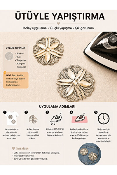 Ornaments desenli ütüyle yapışan parlak taşlı aplik