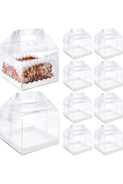 Belle Vous 10 Pack Clear Plastic Square Cake Carrier Boxes - 15x15x12cm - Reu...