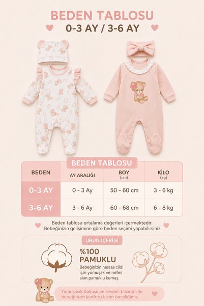 My Babies Label طقم من قطعتين من القطن للفتيات الصغيرات بنمط دب تيدي باللون الوردي الفاتح