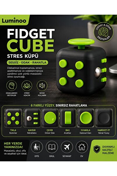 Luminoo Fidget Cube Stres Küpü Sessiz Dikkat ve Odak Oyuncağı