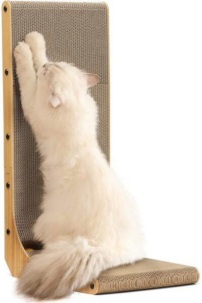 FUKUMARU L-shaped Wall-Mounted Cat Scratching Board, 68 cm with Indoor Cat Ba...