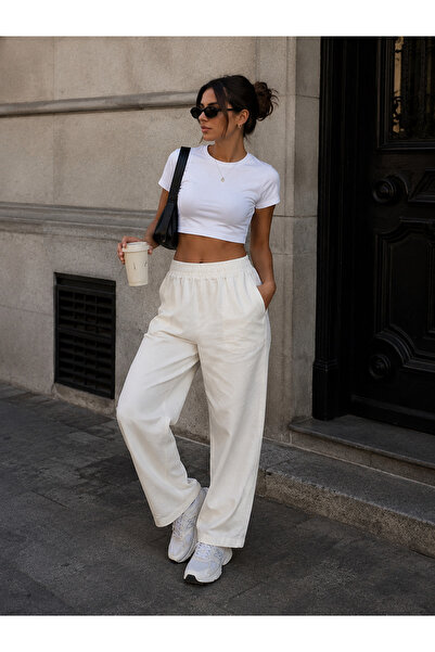 get crazy collection Elastic Waist Linen Trousers