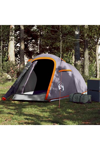 vidaxl Cort de camping tunel 2 persoane, gri/portocaliu, impermeabil