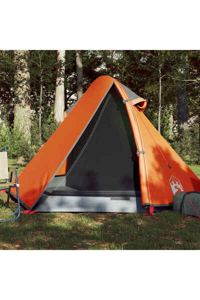 vidaxl Cort de camping pentru 2 persoane, gri/portocaliu, impermeabil