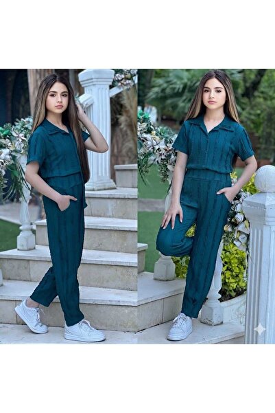 Ütk kids Genç Kız ve Çocuk Piliseli Paça Şalvar Pantolon+Gömlek 2 li Takım