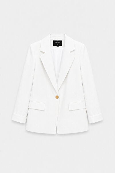 BARRELS AND OIL Women's Striped Buttoned Blazer Jacket - White