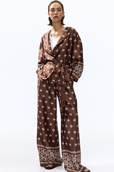 H&M Düz Paçalı Saten Pantolon