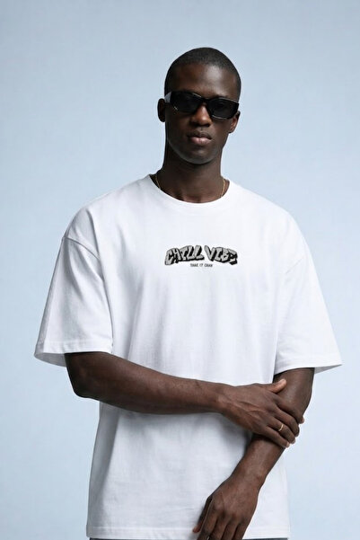 MATERIAL Men's Chill Vibe Printed Oversize White T-Shirt