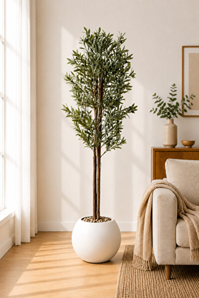 TrentonGCC Artificial Olive Tree with Modern Pot – Realistic Faux Indoor Oliv...