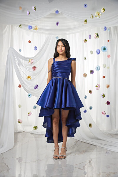Orca Kids Fashion 10-15 Drape Detailed Evening Dress Navy Blue
