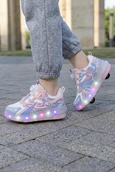 Nubbock LED Işıklı Tak Çıkar Patenli Akıllı Bağcıklı Pudra Mavi Çocuk Spor Ay...