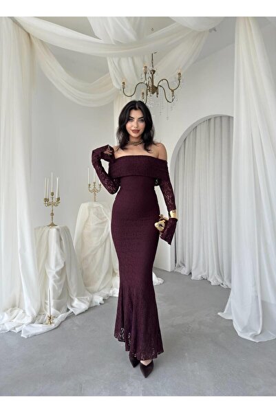 Caddebostan Moda Strapless Lace Detailed Long Sleeve Spanish Sleeve Mermaid E...