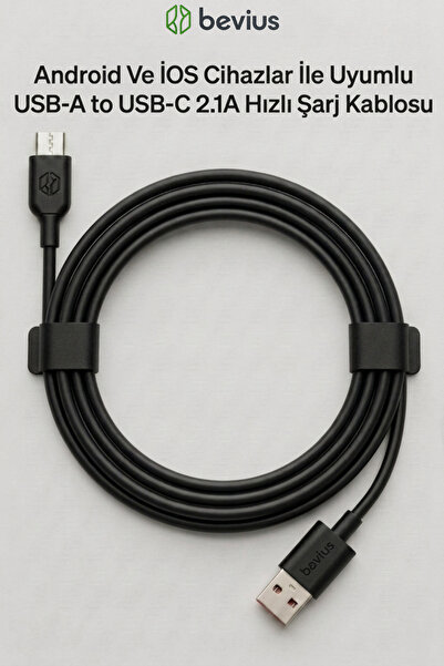 Divex Bevius Android Ve İOS Cihazlar İle Uyumlu USB-A to USB-C 2.1A Hızlı Şar...