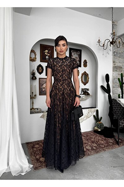 EtikaOnline Romantik Fransız Dantel Maxi Elbise Elcisa