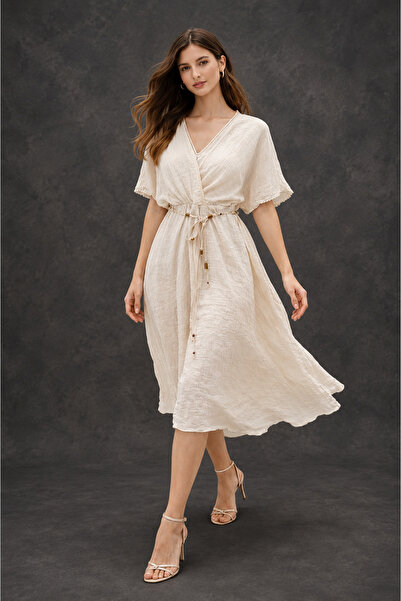 UTDU V-Neck Waist Tie Dress