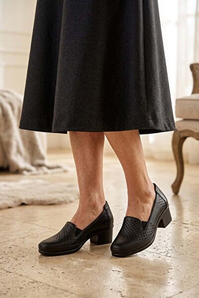 Ayakkabı Fuarı Elit Erlfam162074 Women's Genuine Leather Heeled Shoes Black